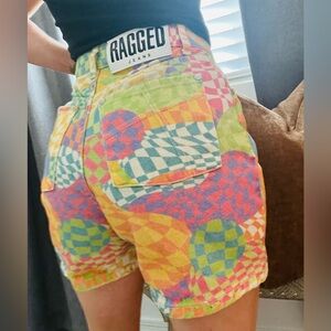 Ragged Priest Sensory Checkered Multicolor Shorts Jorts Size 24 Women High Rise
